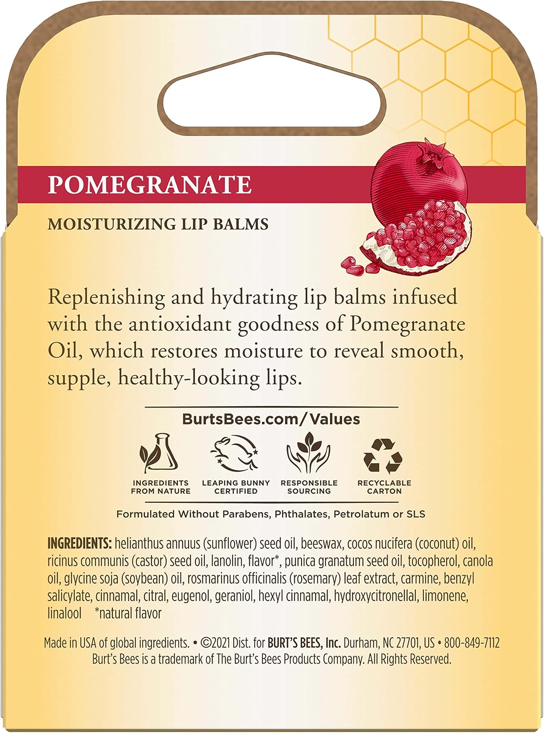 Burt's Bees Bálsamo labial, hidratante para os lábios, 100% natural, Romã com cera de abelha e extratos de frutas (embalagem com 4) - Imagem 11