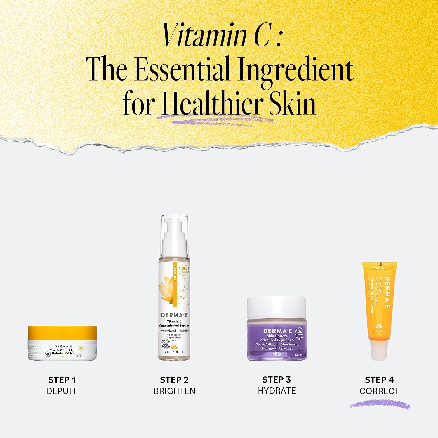Derma E Creme para olhos aperfeiçoador de vitamina C sem olheiras, 14,2 g, creme para olhos com vitamina C corretor de cor com açafrão e cafeína para linhas finas e inchaço sob os olhos - Imagem 5