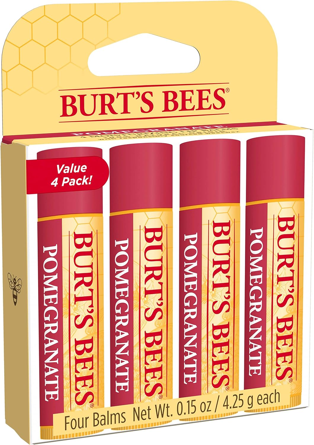 Burt's Bees Bálsamo labial, hidratante para os lábios, 100% natural, Romã com cera de abelha e extratos de frutas (embalagem com 4) - Imagem 8