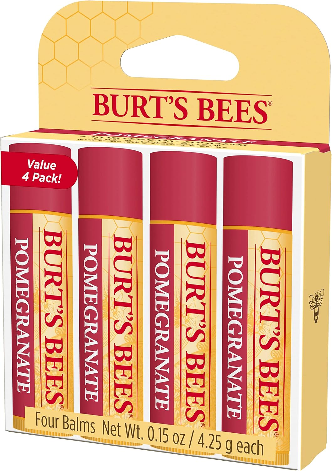 Burt's Bees Bálsamo labial, hidratante para os lábios, 100% natural, Romã com cera de abelha e extratos de frutas (embalagem com 4) - Imagem 9