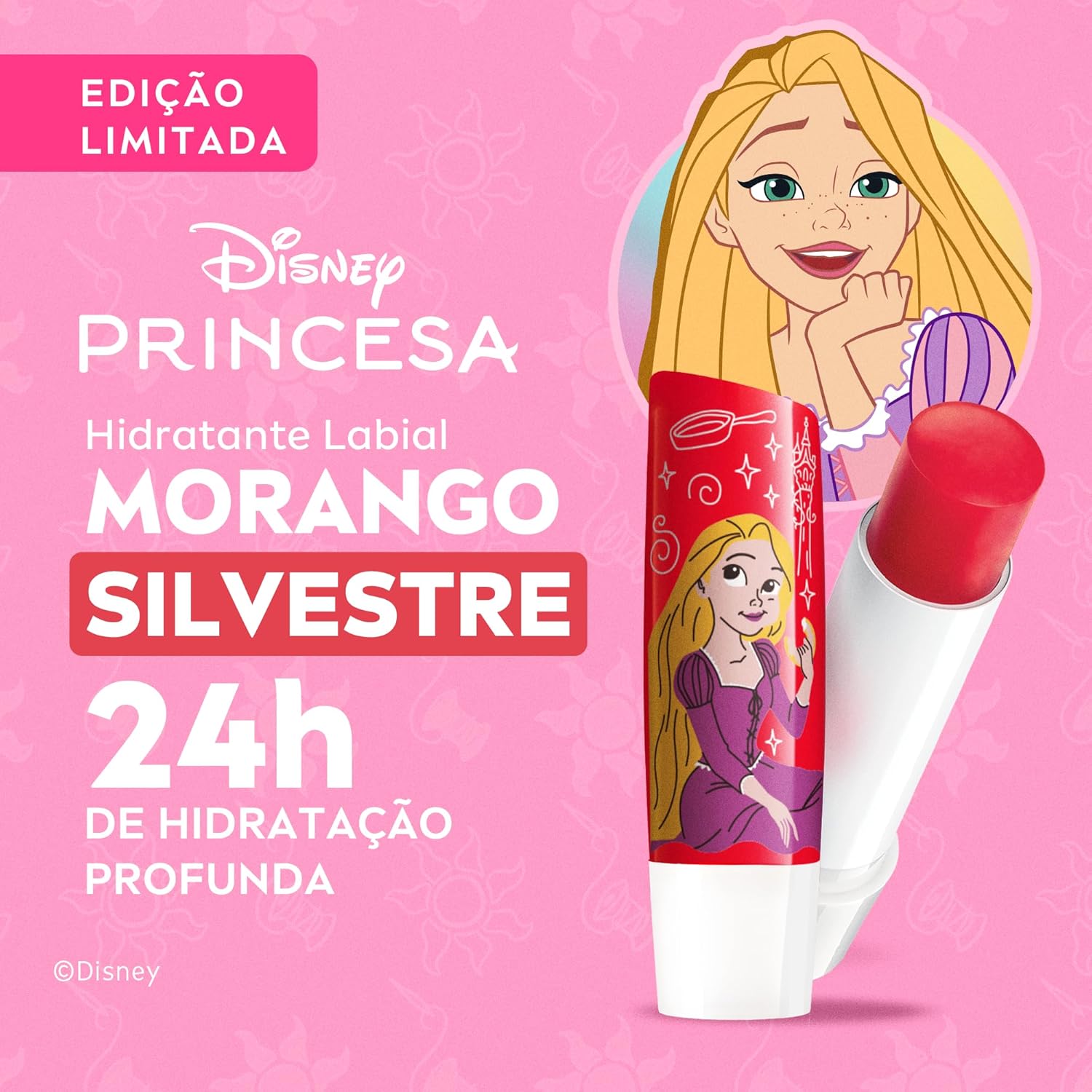 NIVEA Hidratante Labial Morango Silvestre Ed. Limitada Rapunzel Disney® Princesa 4,8g, Hidratação Intensa 24h, Cor Suave, Brilho Delicado, Manteiga de Karité - Imagem 2
