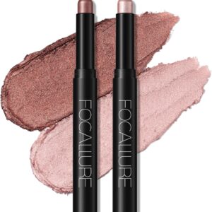 FOCALLURE 2 pçs Shimmer Cream Eyeshadow Stick, Brightener Eyeshadow Pencil Giz de cera, Highlighter Eye Shadow Stick Sets com fórmula à prova de vincos, maquiagem de sombra à prova