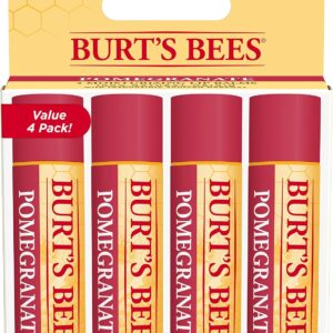 Burt's Bees Bálsamo labial, hidratante para os lábios, 100% natural, Romã com cera de abelha e extratos de frutas (embalagem com 4)