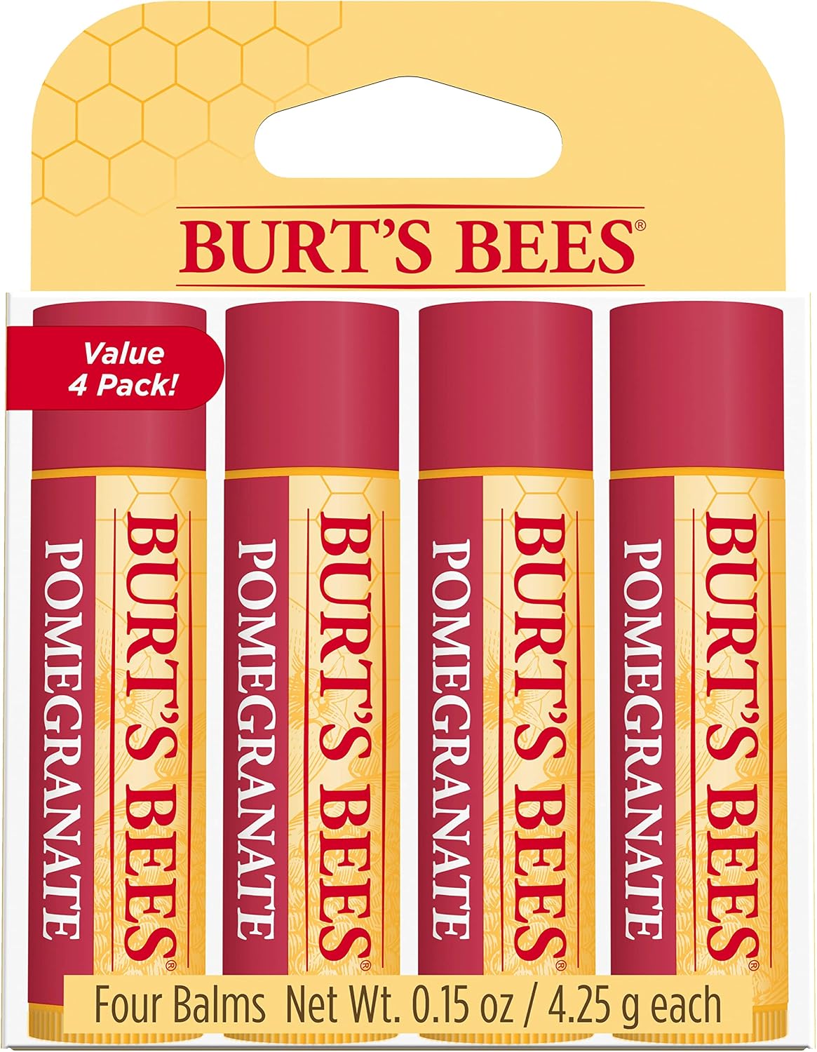 Burt's Bees Bálsamo labial, hidratante para os lábios, 100% natural, Romã com cera de abelha e extratos de frutas (embalagem com 4) - Imagem 10