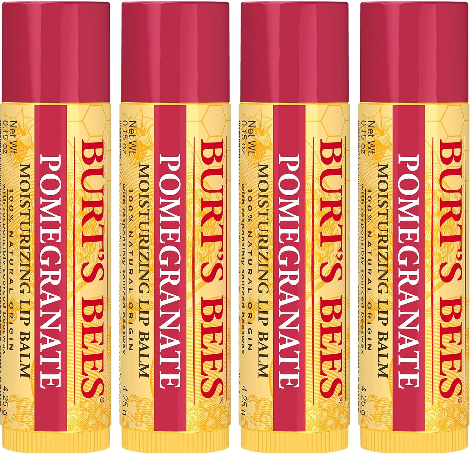 Burt's Bees Bálsamo labial, hidratante para os lábios, 100% natural, Romã com cera de abelha e extratos de frutas (embalagem com 4) - Imagem 16