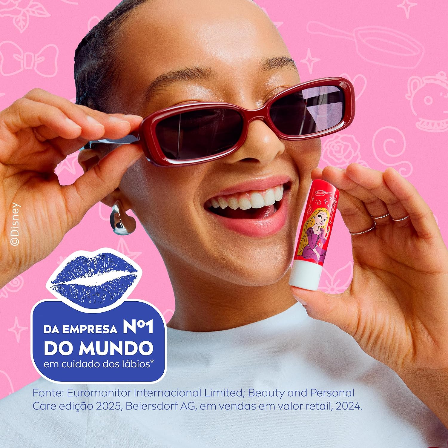 NIVEA Hidratante Labial Morango Silvestre Ed. Limitada Rapunzel Disney® Princesa 4,8g, Hidratação Intensa 24h, Cor Suave, Brilho Delicado, Manteiga de Karité - Imagem 8