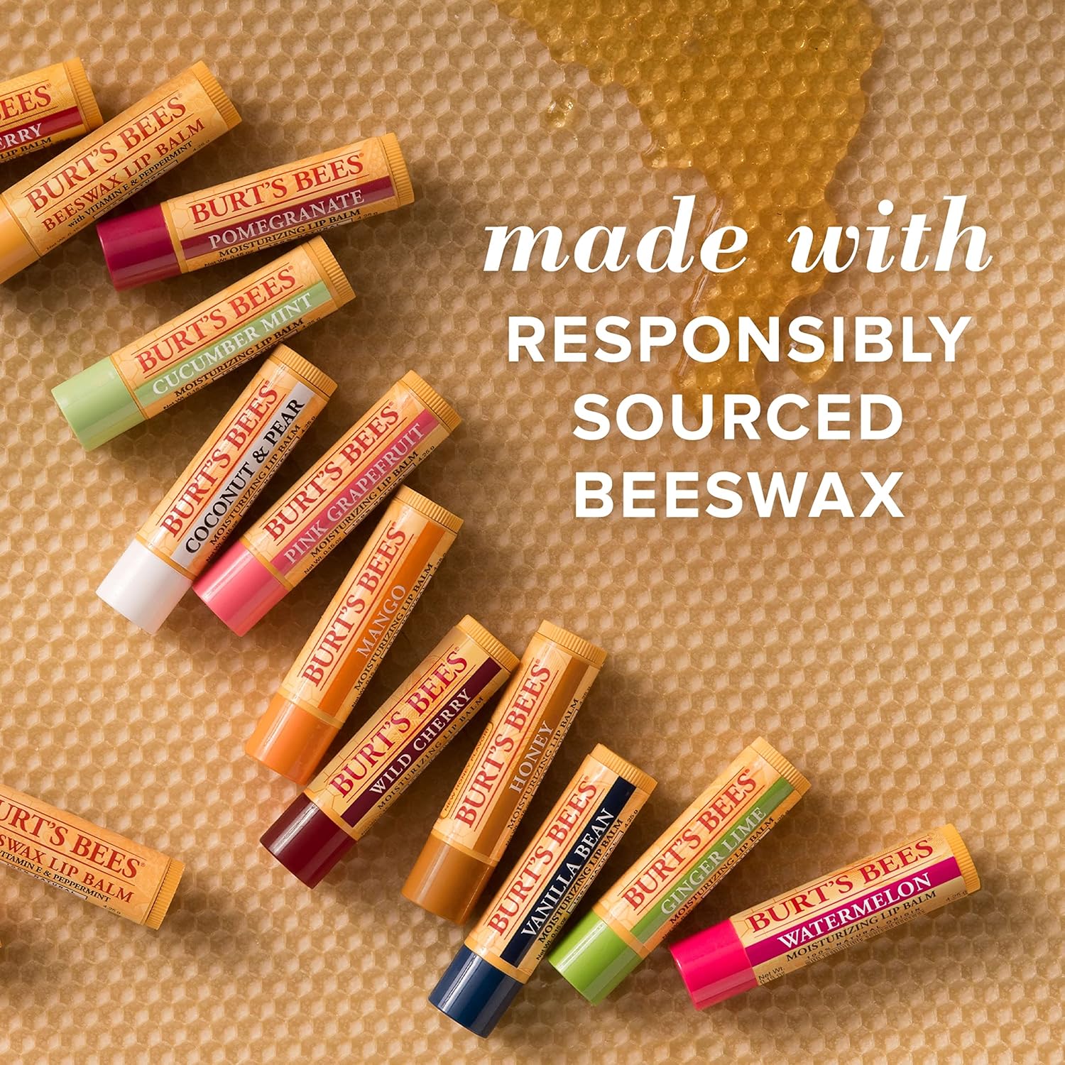 Burt's Bees Bálsamo labial, hidratante para os lábios, 100% natural, Romã com cera de abelha e extratos de frutas (embalagem com 4) - Imagem 6