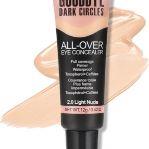 Erinde Corretivo de cobertura total sob os olhos, corretor de cor para olheiras, linhas finas, vermelhidão e descoloração, acabamento natural à prova d'água, corretivo sob os olhos, 02 nude claro