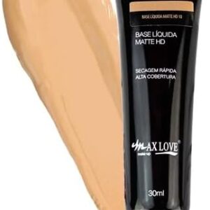 Base Líquida Matte HD Max Love Cor 20 - Cobertura Alta, Acabamento Matte, Longa Duração e Custo-Benefício