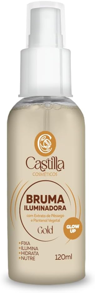 Bruma Iluminadora Gold Castilla 120mL – Fixa, Hidrata e Ilumina com Extrato de Pêssego e Pantenol