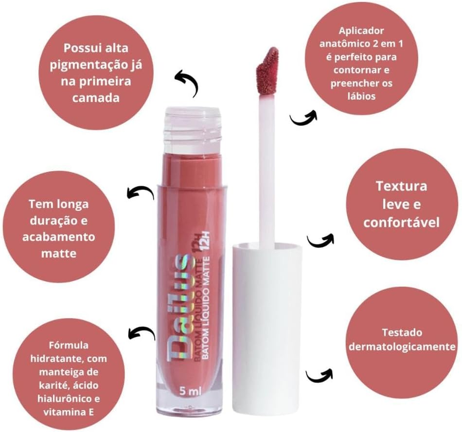 BATOM LIQUIDO DAILUS MATTE 12H COR NUDE 5ml - Imagem 2