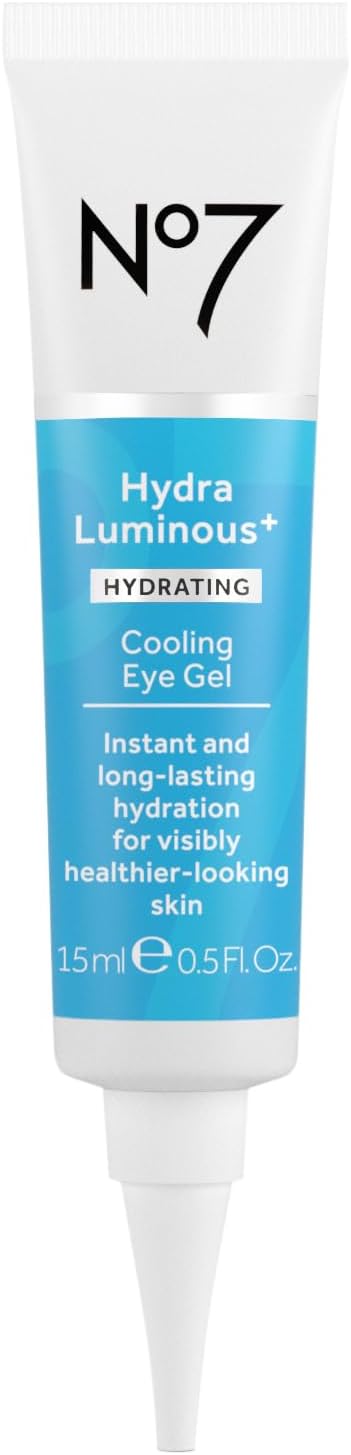 No7 HydraLuminous+ Gel refrescante sob os olhos - Gel hidratante para os olhos para suavizar a secagem, linhas finas com ácido hialurônico e vitamina B3 niacinamida - revela uma pele visivelmente mais