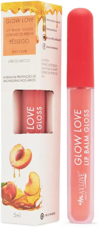 Gloss Labial Max Love Glow Love Lip Balm - Hidratante Labial com Brilho Intenso, Sabor Manga Delicioso, Não Pegajoso