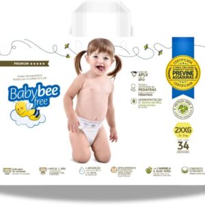 FRALDA DERMOPROTETORA BABY BEE FREE MEGA TAMANHO 2XXG de 28-35kg 34 Unidades