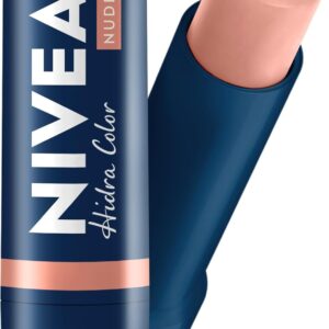 NIVEA Hidratante Labial Hidra Color 2 em 1 Nude 4,8g - Combina cor suave e hidratação enriquecida com Manteiga de Karité, Óleo de Amêndoas orgânico e Vitamina E, que protegem os lábios