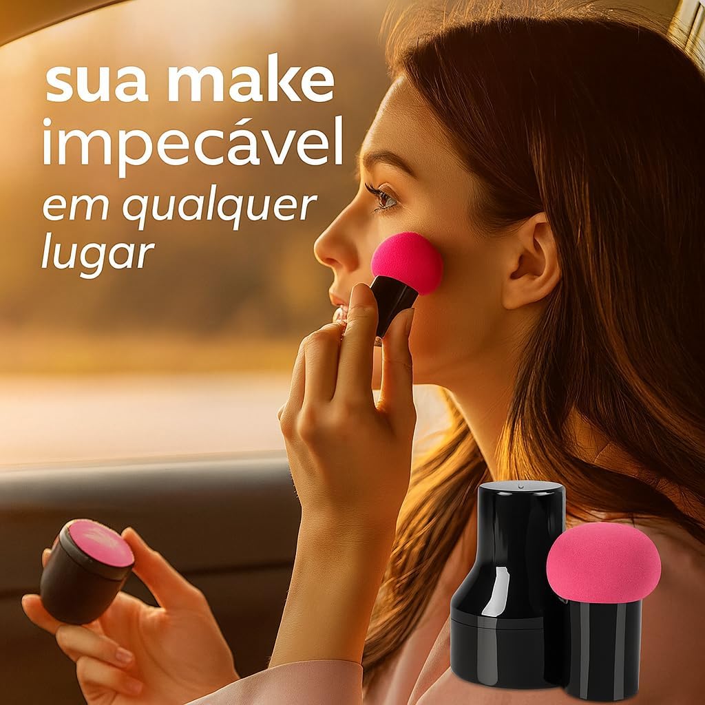 Kit 2 Mini Esponjas Mushroom com Cabo para Maquiagem – Velvet PU, Uso Seco e Molhado, Acabamento Profissional, Precisão em Corretivo e Base, Puffs Rosé & Verde com Case - Imagem 2