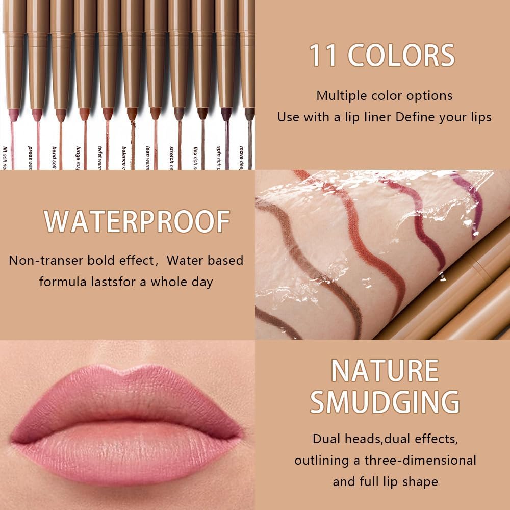 SUAKE Pacote de lápis lipliner de batom fosco plump, giz de cera à prova d'água com borrão de silicone para definir contornos e esculpir lábios, fórmula cremosa suave e úmida para maquiagem labial-02 - Imagem 5