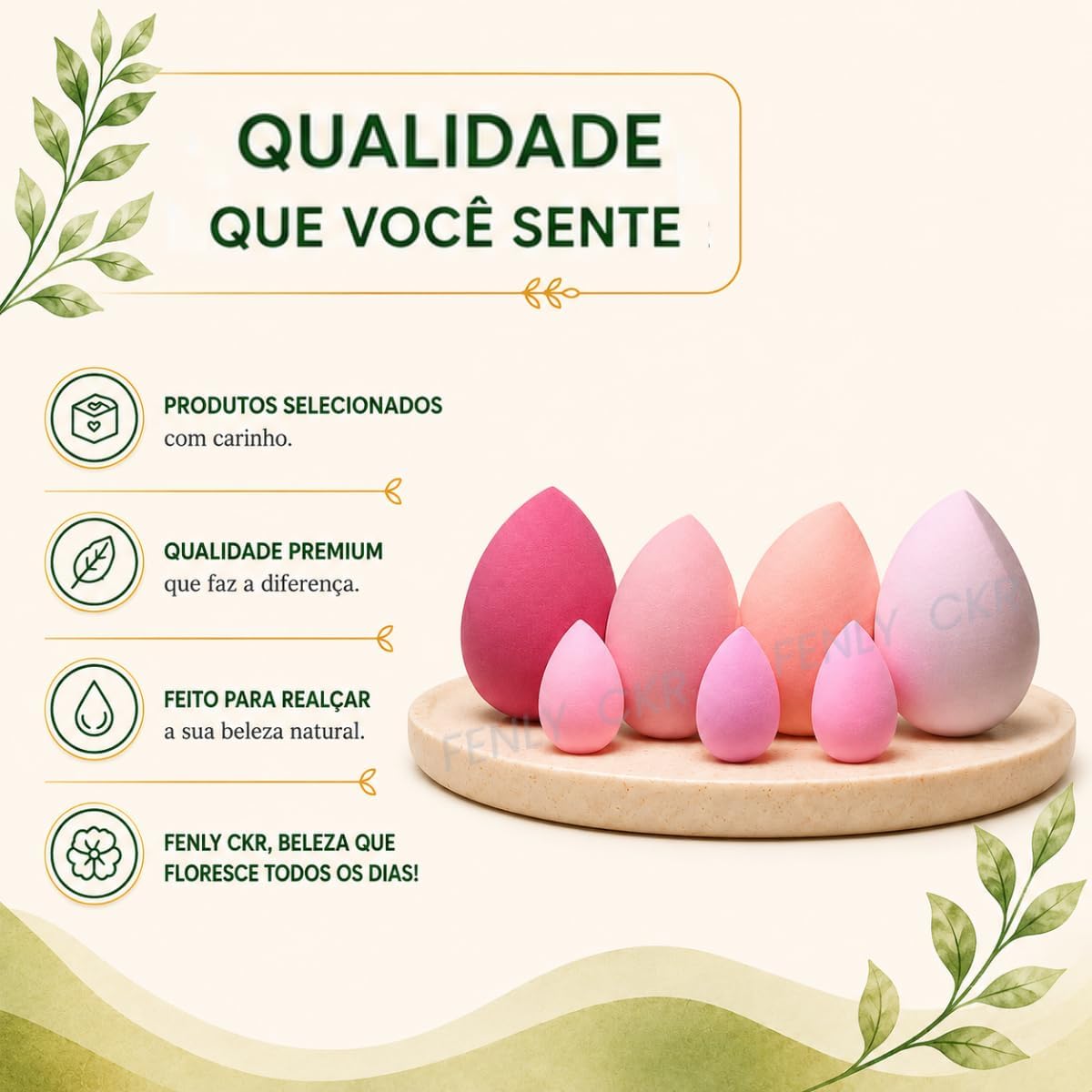 Kit 7 Esponjas de Maquiagem Sem Látex, Formatos Gota e Chanfrada, com Mini Esponjas e Pote Organizador - Imagem 7
