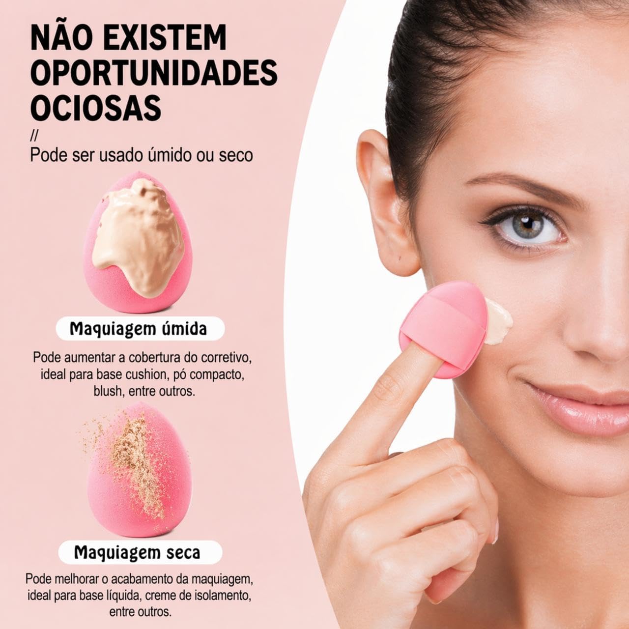 Esponja De Maquiagem Quarteto De Esponjas Gota Blend Mini Powder E Powder Puff Para Acabamento + Piranha Prendedor De Flor Grande (Rosa Claro) - Imagem 7