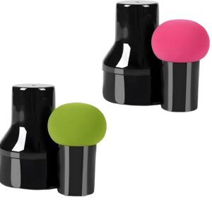 Kit 2 Mini Esponjas Mushroom com Cabo para Maquiagem – Velvet PU, Uso Seco e Molhado, Acabamento Profissional, Precisão em Corretivo e Base, Puffs Rosé & Verde com Case
