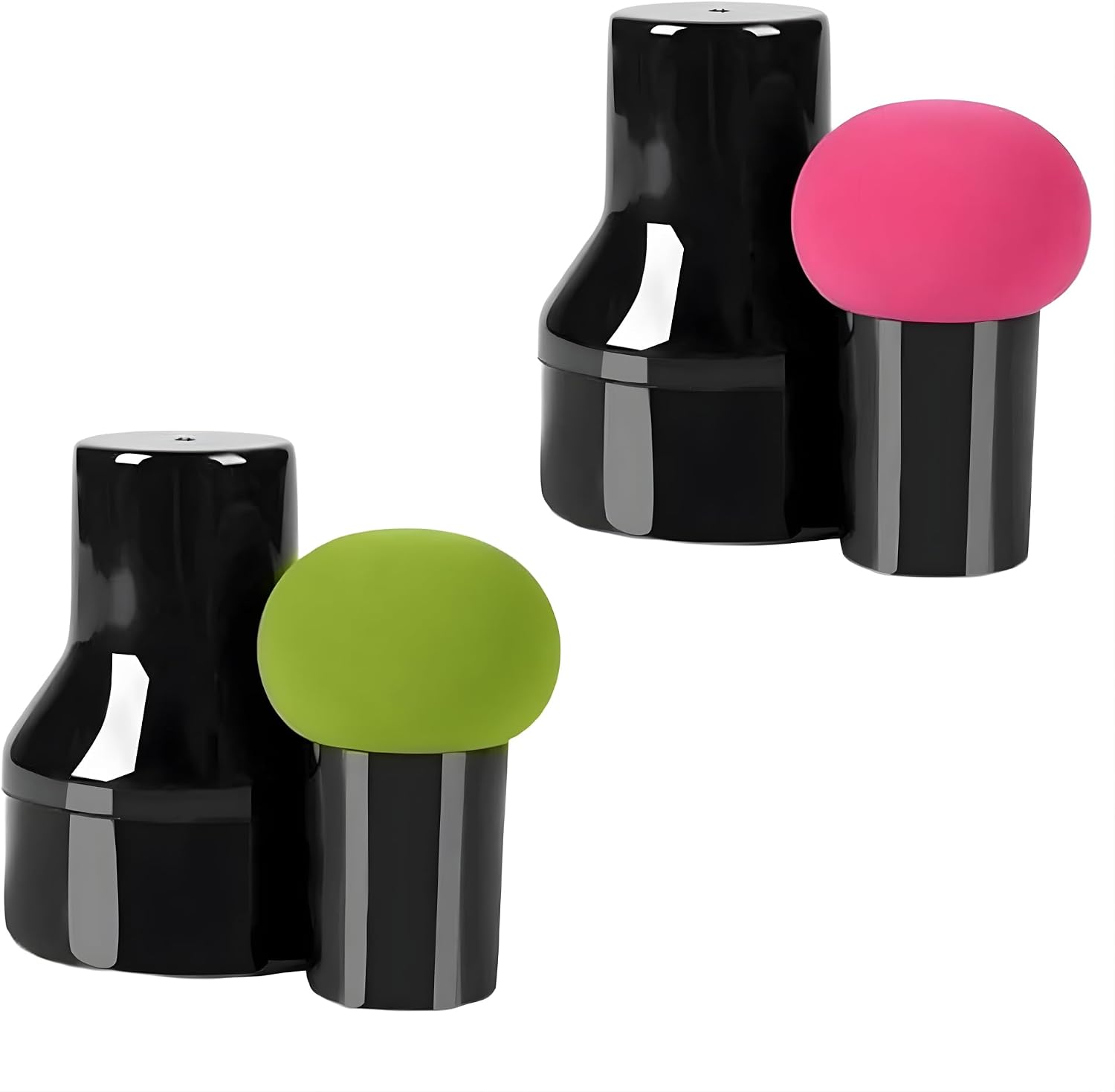Kit 2 Mini Esponjas Mushroom com Cabo para Maquiagem – Velvet PU, Uso Seco e Molhado, Acabamento Profissional, Precisão em Corretivo e Base, Puffs Rosé & Verde com Case