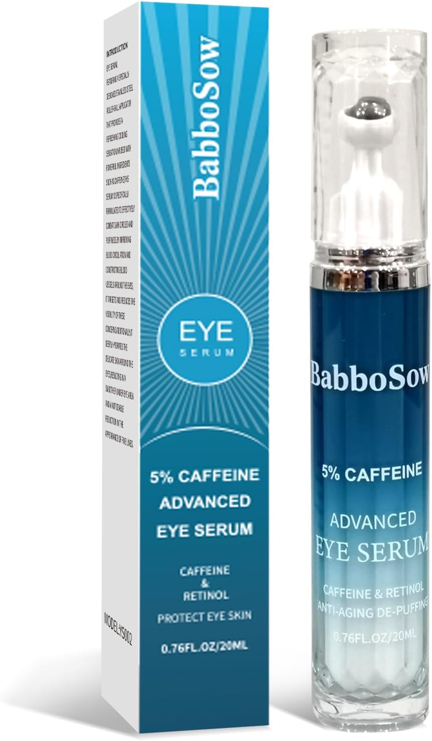 Creme para os olhos com 5% de cafeína e rolo de 360°, 22,48 ml | Para olheiras, bolsas fofas e linhas finas. Enriquecido com palmitato de retinila e uma bola de massagem com rolo.