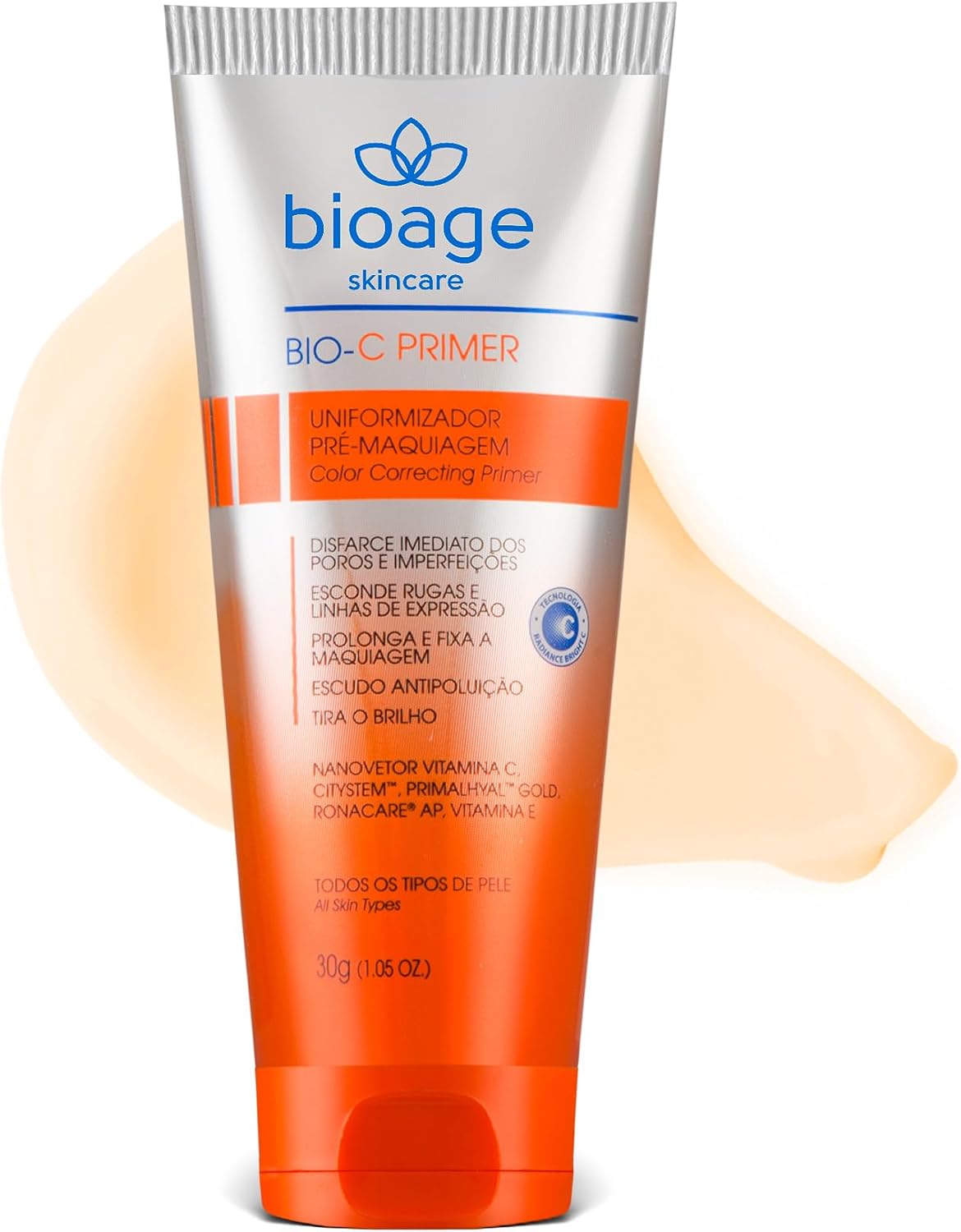 Bioage Bio-C Primer Facial Uniformizador 30g - Primer Pré-Maquiagem Efeito Matte Desmaquilante Fixador com Vitamina C Escudo Antipoluição