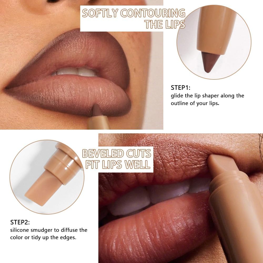 SUAKE Pacote de lápis lipliner de batom fosco plump, giz de cera à prova d'água com borrão de silicone para definir contornos e esculpir lábios, fórmula cremosa suave e úmida para maquiagem labial-02 - Imagem 4