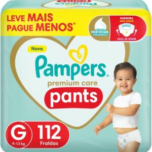Fralda Pampers Premium Care Pants Tamanho G, Fácil de Vestir, 112 Unidades