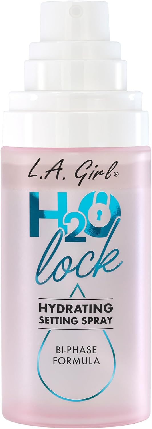 L.A. Girl Spray H2O Lock Setting Spray, hidratante bifásico para maquiagem com Aloe Vera, vitamina E, extrato de pepino, acabamento orvalhado, longa duração G97882