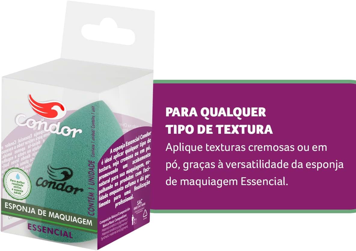Condor, Esponja de Maquiagem, Essencial, Ideal para Qualquer Tipo de Textura, Espalha e Esfuma com Facilidade, Finalização Profissional - Imagem 3