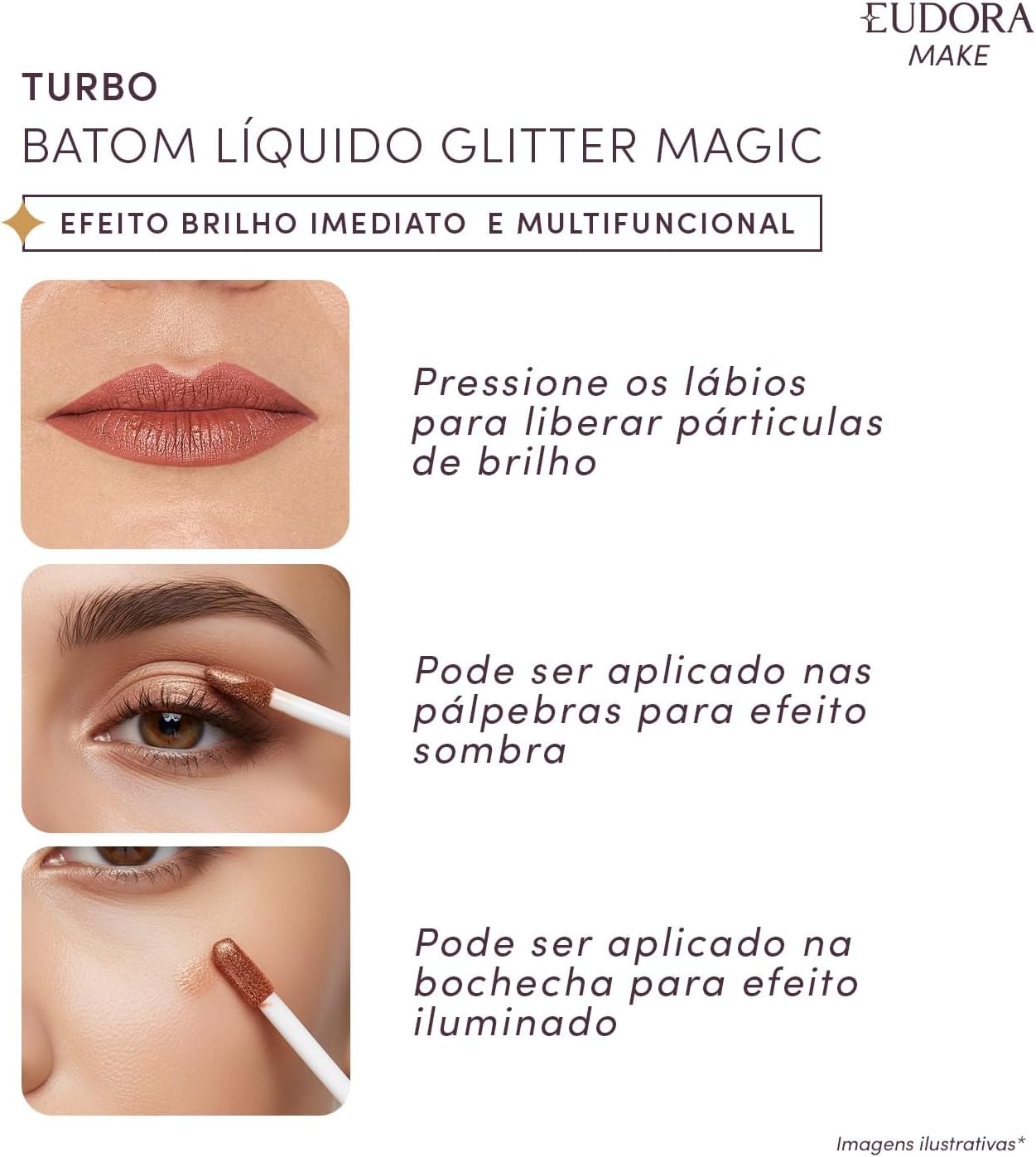 Eudora Make Batom Líquido Turbo Glitter Magic Nude 5,2ml - Imagem 4