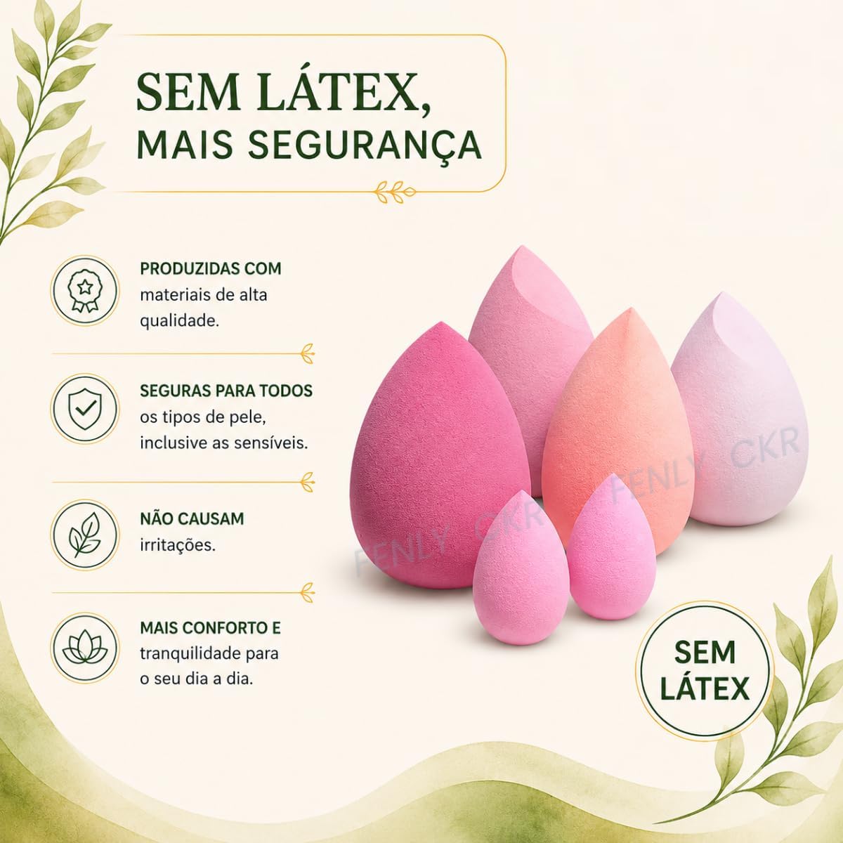 Kit 7 Esponjas de Maquiagem Sem Látex, Formatos Gota e Chanfrada, com Mini Esponjas e Pote Organizador - Imagem 8