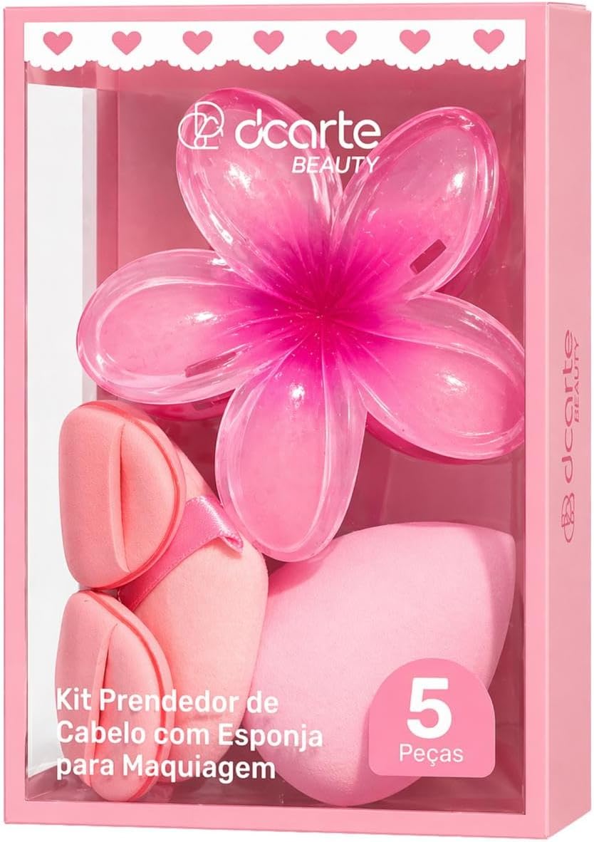 Esponja De Maquiagem Quarteto De Esponjas Gota Blend Mini Powder E Powder Puff Para Acabamento + Piranha Prendedor De Flor Grande (Rosa Claro)