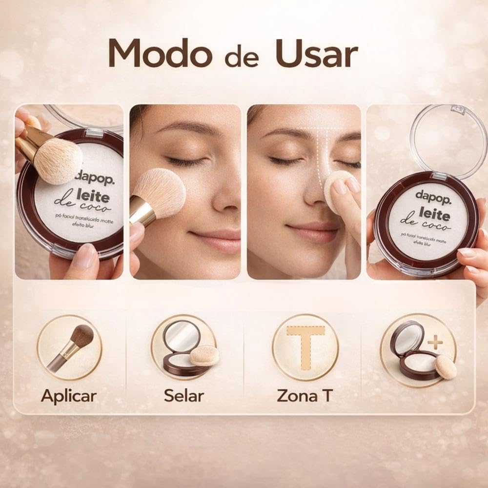 Pó Facial Translúcido Matte Dapop Leite de Coco: Acabamento Natural e Controle de Oleosidade Duradouro para Sua Maquiagem - Imagem 6