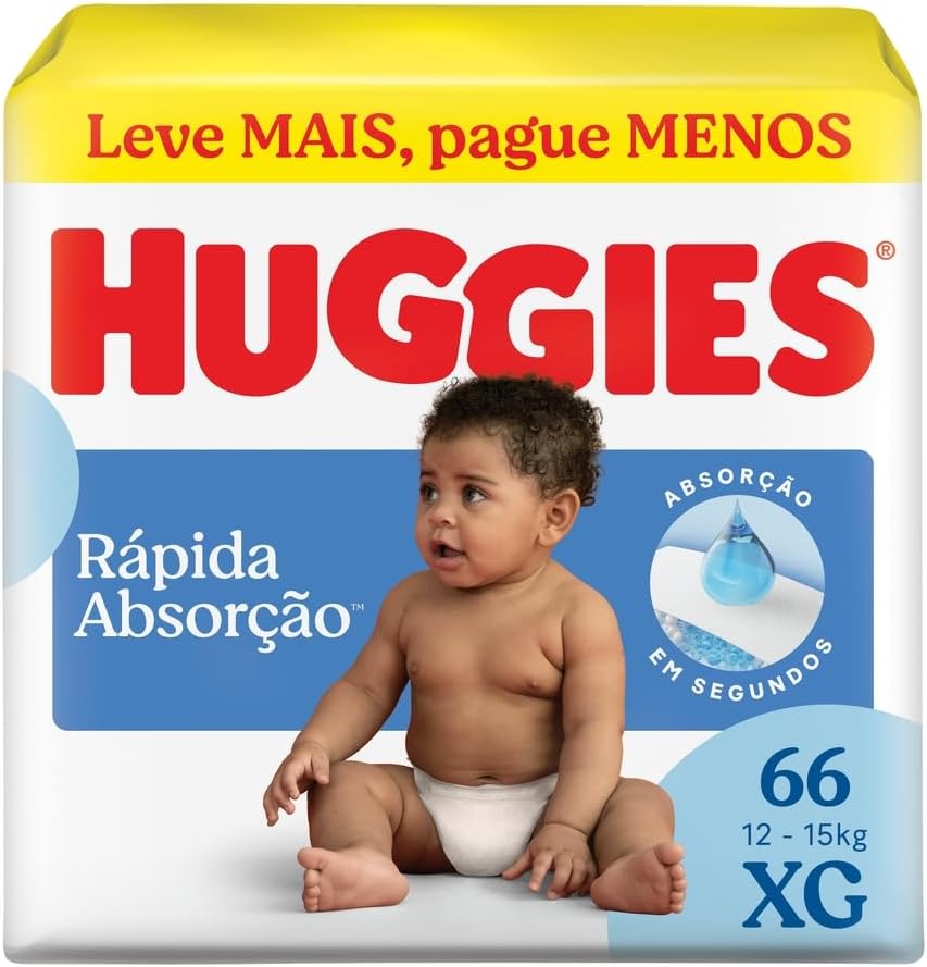 Huggies Fralda Descartável Rápida Absorção XG - 66 Un (embalagem pode variar)