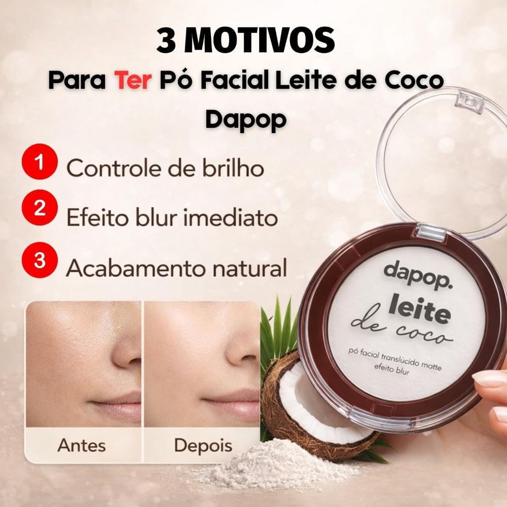 Pó Facial Translúcido Matte Dapop Leite de Coco: Acabamento Natural e Controle de Oleosidade Duradouro para Sua Maquiagem - Imagem 5