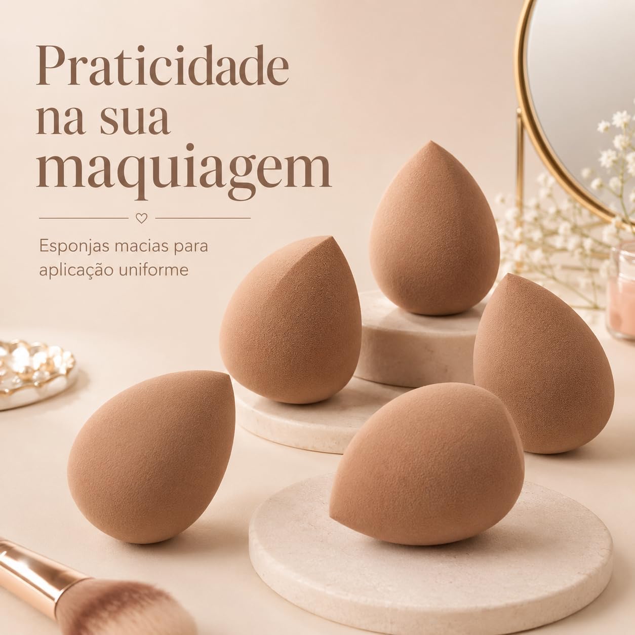 Kit Esponja de Maquiagem Gota Bege Marrom Claro Escuro Esponja Multiuso para Base Corretivo Pó e Contorno com Acabamento Uniforme (3, Marrom Escuro) - Imagem 8