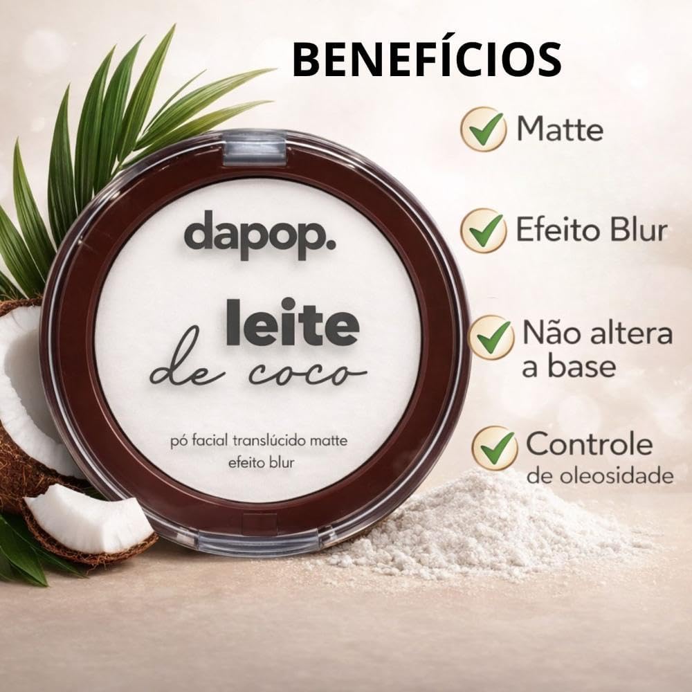 Pó Facial Translúcido Matte Dapop Leite de Coco: Acabamento Natural e Controle de Oleosidade Duradouro para Sua Maquiagem - Imagem 2