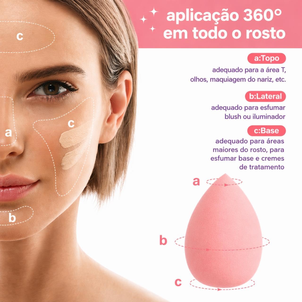 Esponja De Maquiagem Quarteto De Esponjas Gota Blend Mini Powder E Powder Puff Para Acabamento + Piranha Prendedor De Flor Grande (Rosa Claro) - Imagem 4