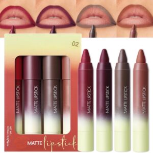 BINGBRUSH 4 peças de delineador labial fosco 2 em 1 e combo, batons para mulheres, lápis delineador labial à prova d'água de longa duração, batom fosco à prova de manchas, maquiagem feminina de longa