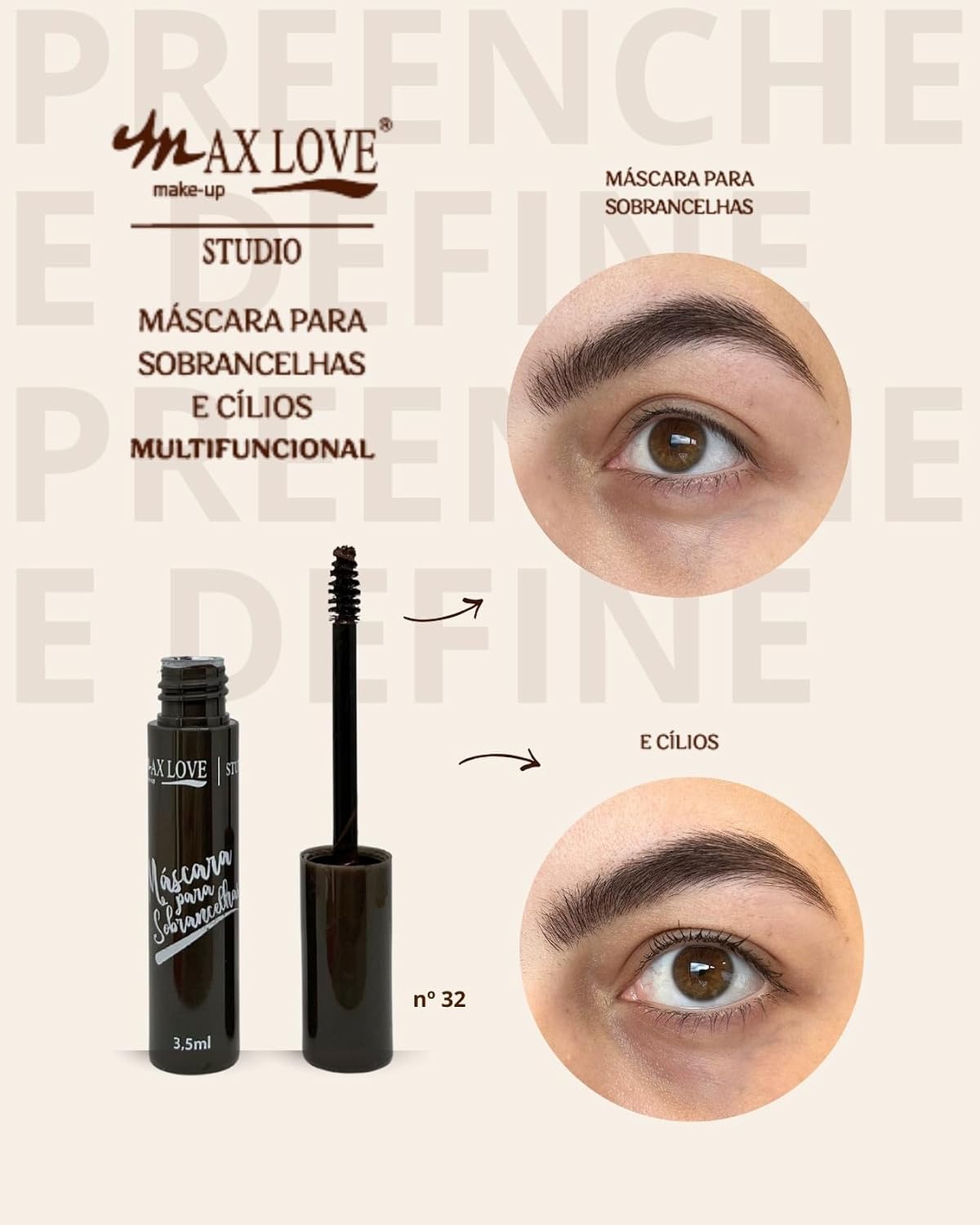 Máscara Sobrancelhas e Cílios Max Love Cor Escura – Aparência Natural e Definição Duradoura - Imagem 2