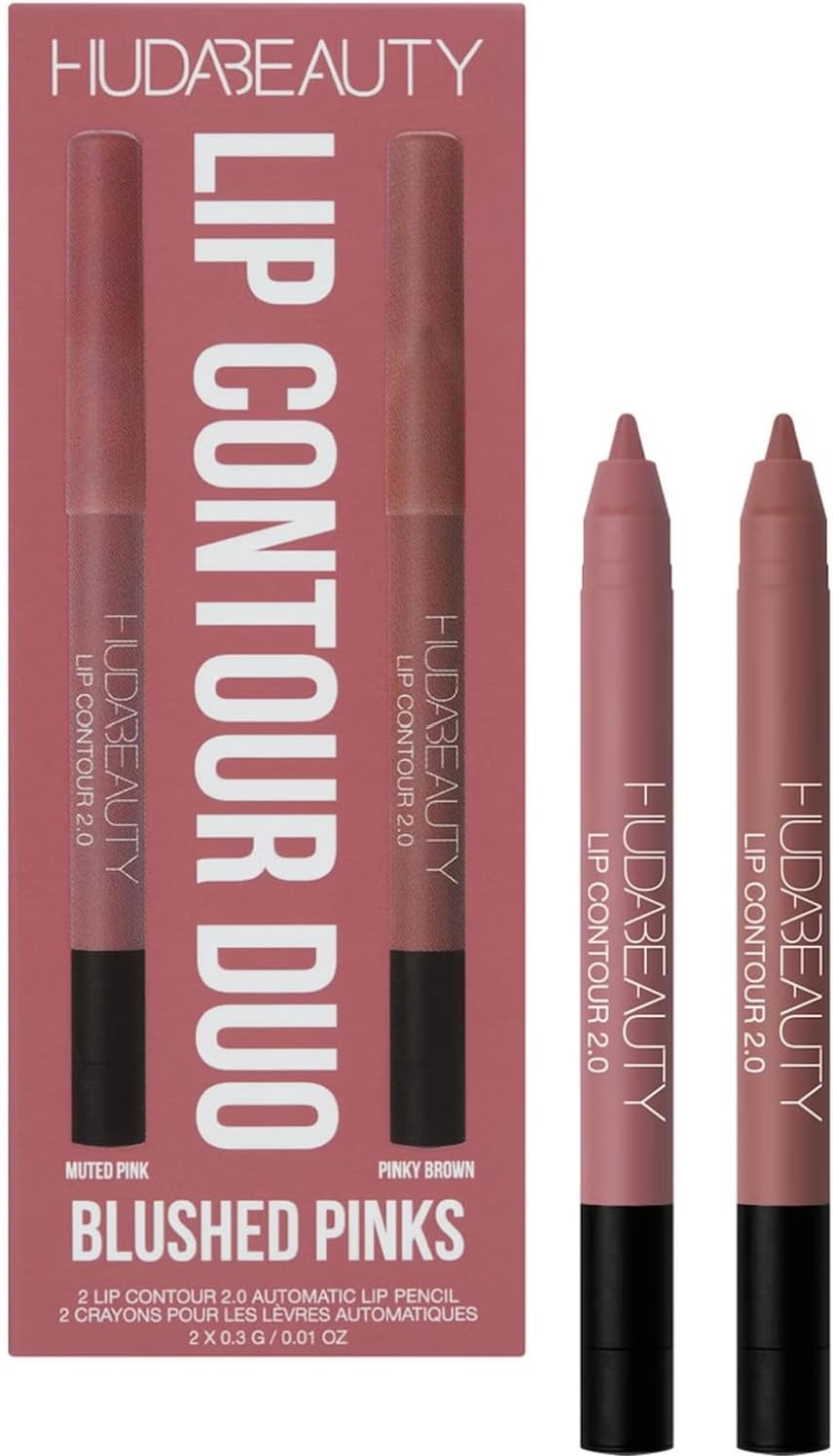 Huda Lip Contour Duo Rosa Blushed - 2 mini lápis labiais em rosa suave e marrom rosado