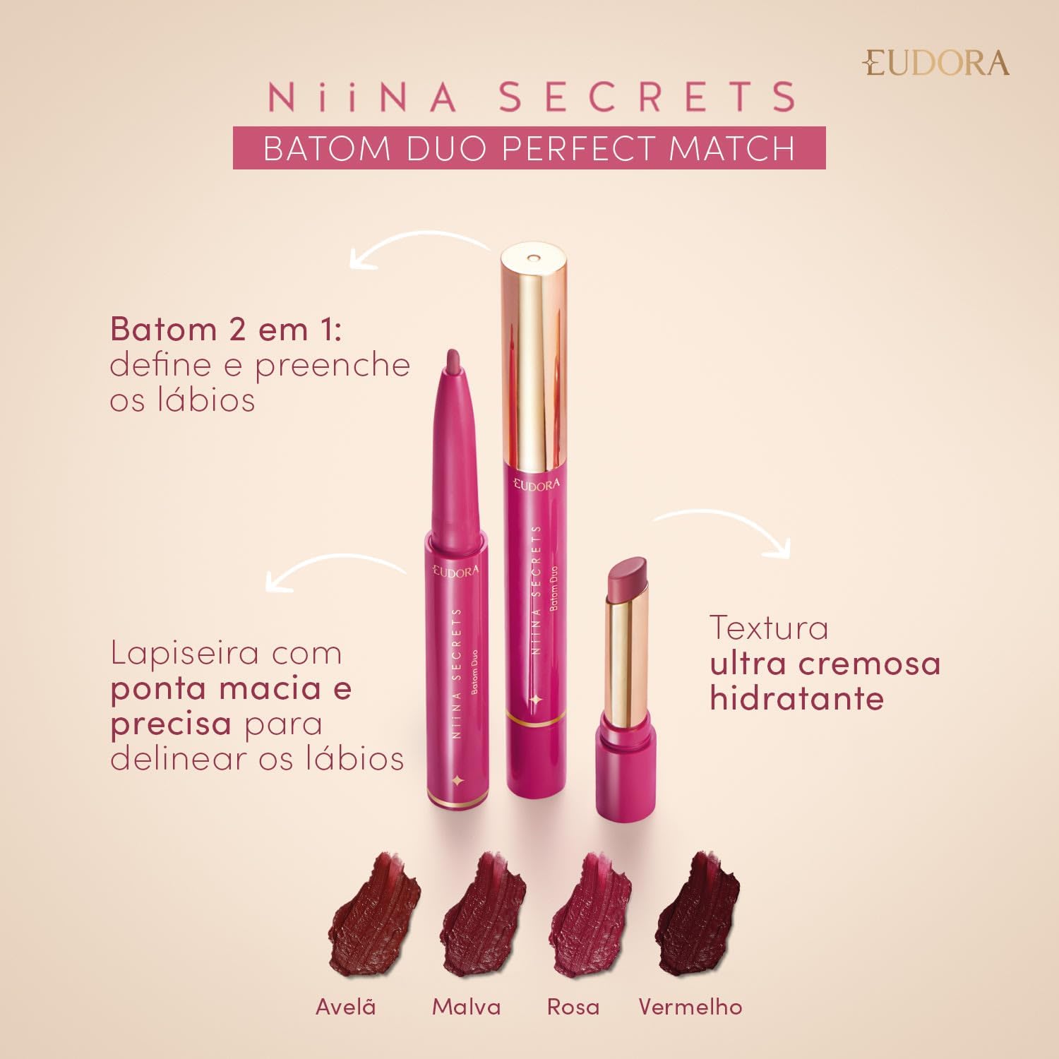 Niina Secrets Perfect Match Batom Duo Avelã 1,65g - Imagem 2