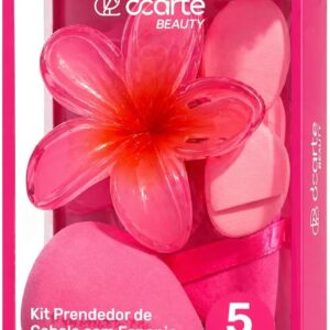 Esponja De Maquiagem Quarteto De Esponjas Gota Blend Mini Powder E Powder Puff Para Acabamento + Piranha Prendedor De Flor Grande (Rosa)