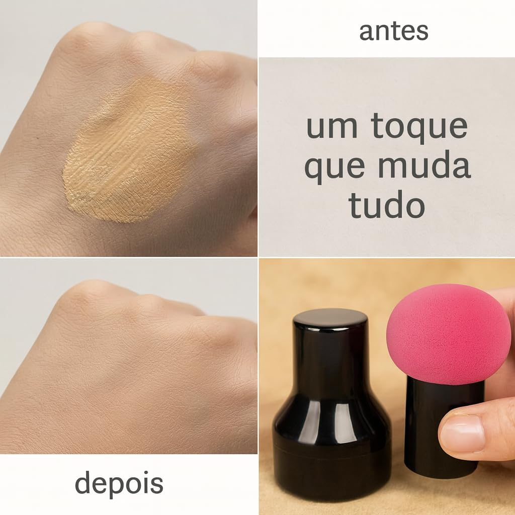 Kit 2 Mini Esponjas Mushroom com Cabo para Maquiagem – Velvet PU, Uso Seco e Molhado, Acabamento Profissional, Precisão em Corretivo e Base, Puffs Rosé & Verde com Case - Imagem 6