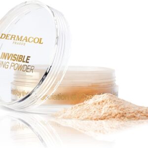 Pó fixador translúcido Dermacol Invisible Fixing Powder, acabamento matte, à prova de toque, para pele oleosa e outros tipos de pele, pó solto com esponja aplicadora, sem perfume, 13,5 g – NATURAL