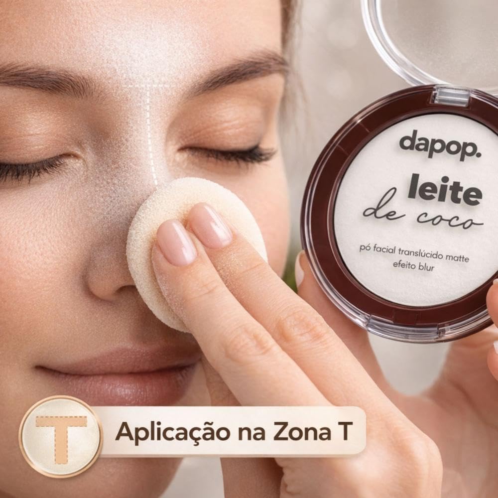 Pó Facial Translúcido Matte Dapop Leite de Coco: Acabamento Natural e Controle de Oleosidade Duradouro para Sua Maquiagem - Imagem 3