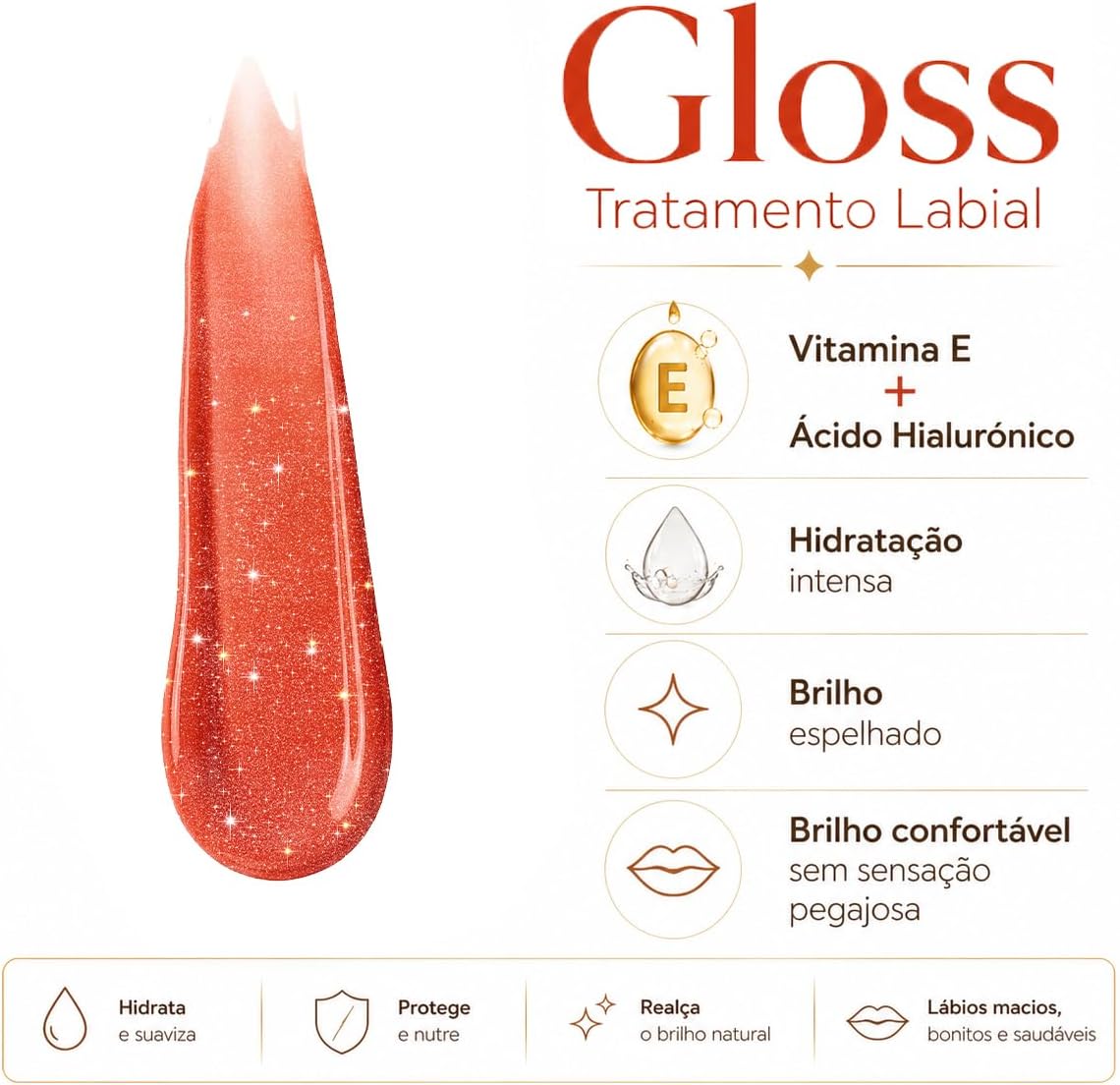 Gloss Labial Cristal Clear Kause Be | Brilho Natural com Ácido Hialurônico e Vitamina E | Hidratante, Textura Confortável e Não Pegajosa | Pode Usar Sozinho ou Sobre Batom (Beijo de Canela) - Imagem 7