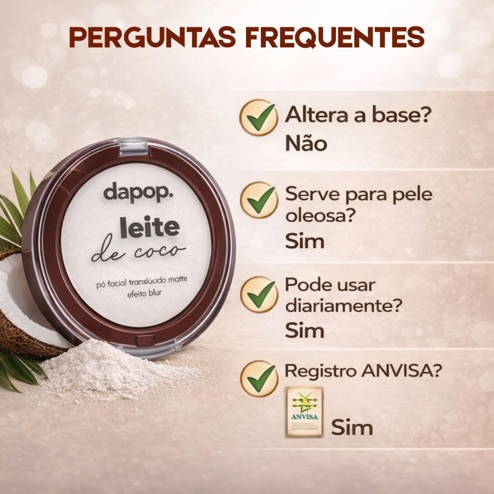 Pó Facial Translúcido Matte Dapop Leite de Coco: Acabamento Natural e Controle de Oleosidade Duradouro para Sua Maquiagem - Imagem 7